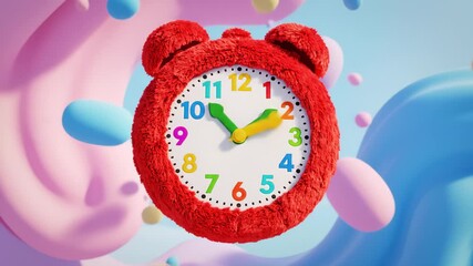 Stylized Red Clock Ticking With Colorful Numbers and Abstract Background - Powered by Adobe