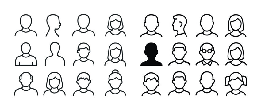 Diverse minimalist avatar icons collection for profile customization