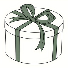 white round gift box with green ribbon and bow