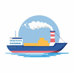 Obraz premium Blue ship sailing on the water with smoke coming out.