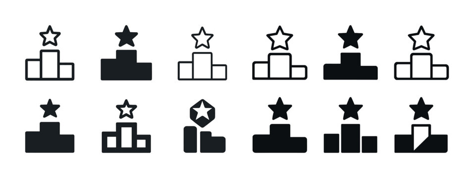 Collection of podium icons with stars in black and white variations