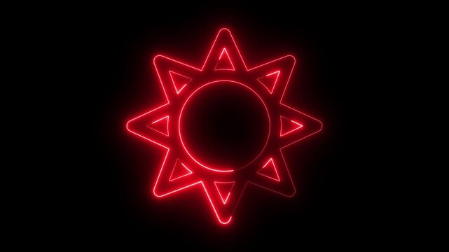 Glowing neon sun symbol illuminating a dark background with modern aesthetics