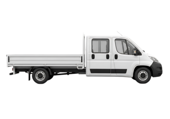White Double Cab Flatbed Truck Vehicle Side View transport