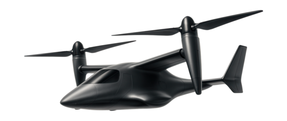 Tilt-rotor drone featuring dual propellers and a streamlined design.