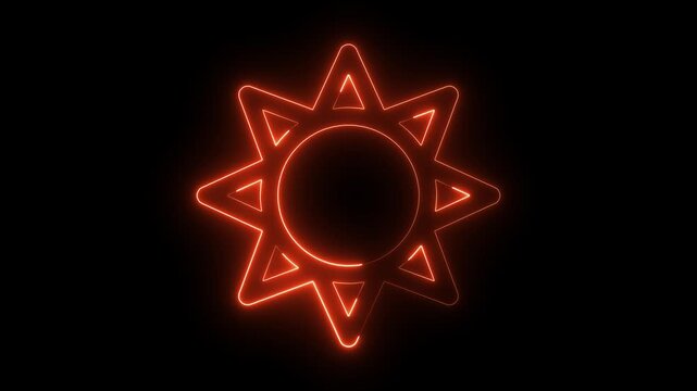 Glowing neon sun symbol illuminating a dark background with modern aesthetics