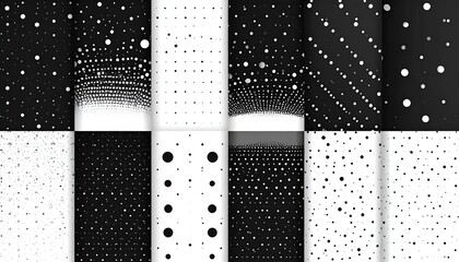 Collection of various grayscale patterns, featuring dot arrangements, varying sizes, and backgrounds