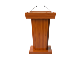 Wooden Podium with Two Microphones on a Transparent Background lectern speech