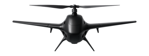 Hybrid drone featuring a central rotor and fixed-wing elements.