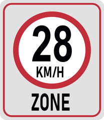 28 km h speed limit zone. Vector illustration