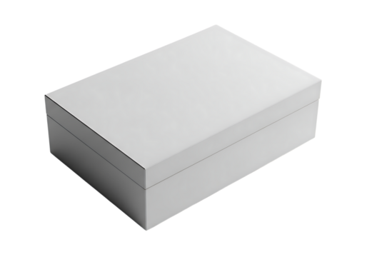 White Rectangular Box with Thin Silver Trim on Black container storage