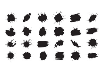 Set different black splash, collection brush strokes Vector Silhouette