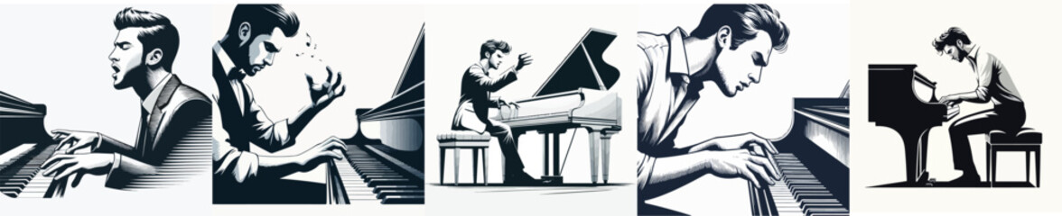  VECTOR IMAGE OF A MAN PLAYING PIANO ON A WHITE BACKGROUND