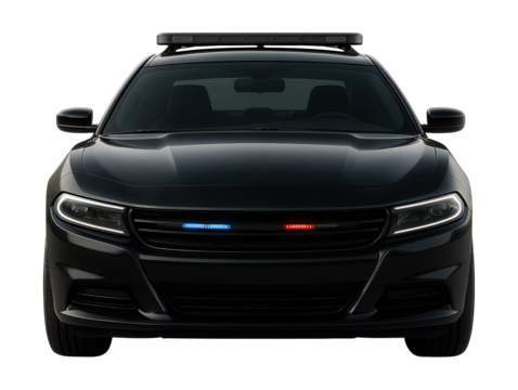 Black unmarked patrol vehicle with concealed grille lights.