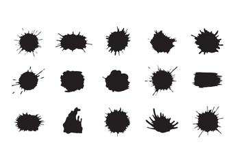 Set different black splash, collection brush strokes Vector Silhouette