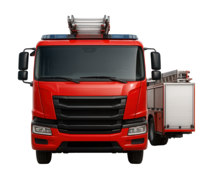 Fire truck featuring a streamlined cab and rear ladder storage compartments.