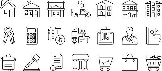 Real Estate and Business Icon Set Thin Line Style