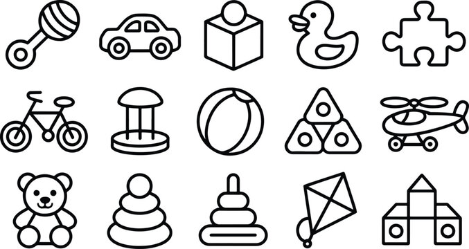 Set of Black and White Outline Toys
