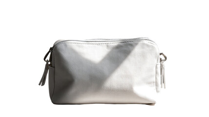 Title: Minimalist White Toiletry Bag with Sleek Silver Zipper on Clean White Background