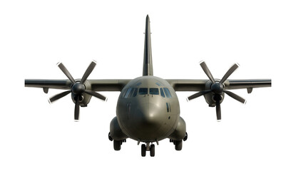 Fototapeta premium Twin-turboprop military transport plane with a tall tail and underwing fuel tanks.