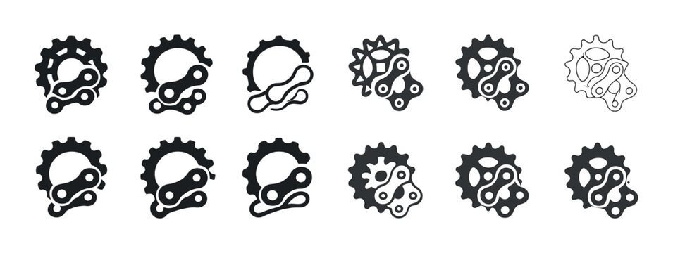 Set of bicycle chain and gear icons in various styles - Powered by Adobe