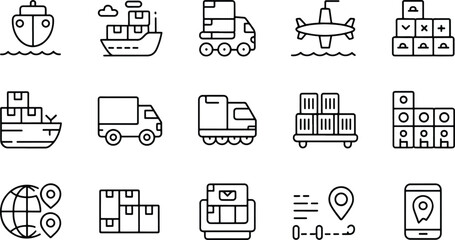 Shipping Logistics and Transportation Icon Set