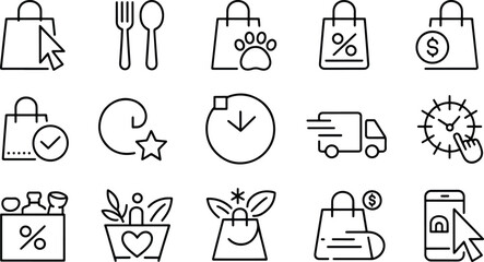 Shopping and delivery line icons vector set