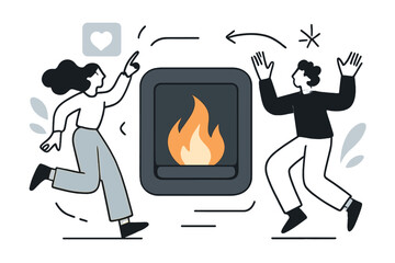 Minimal Modern Fireplace. Modern minimal fireplace. Sleek geometric outline of a wall-mounted fire unit.