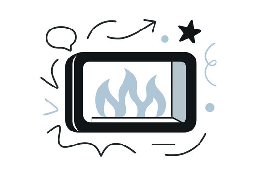 Minimal Modern Fireplace. Modern minimal fireplace. Sleek geometric outline of a wall-mounted fire unit.