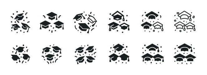 Obraz premium Set of graduation cap icons in various styles and patterns