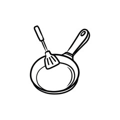 Hand Drawn Frying Pan and Spatula Doodle