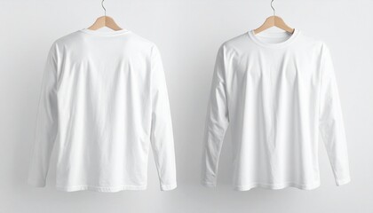 White long sleeve shirts on wooden hangers.