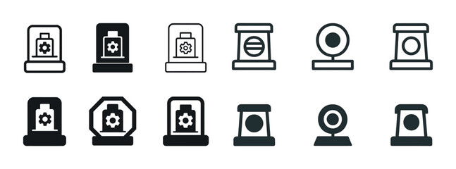 Collection of simple black and white industrial camera icons