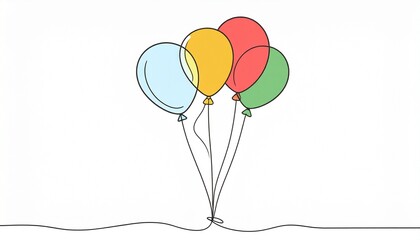 Colorful balloons with tied, and white background.