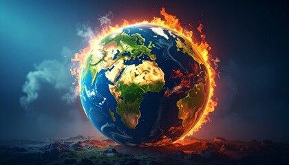 Earth on Fire  Climate Change Concept.