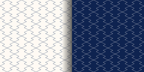 松皮菱、刺し子風のシームレスパターン。　日本の伝統文様