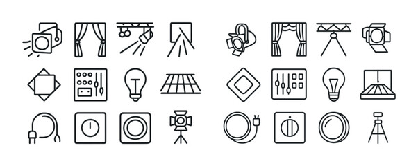Naklejka premium Line art icons of lighting and stage equipment for events and photography