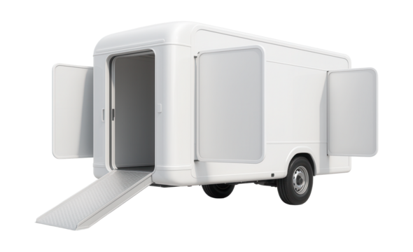 Mobile gynecology unit featuring privacy screens and a side entry ramp.