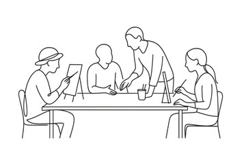 Minimalistic Art Workshop. Art Workshop. Minimalistic one-line drawing artists sharing techniques at communal