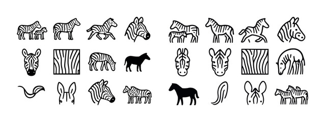 Obraz premium Diverse zebra icons and silhouettes collection