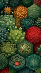 Geometric Succulent Pattern in Hexagonal Honeycomb Design
