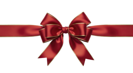 Red Christmas gift ribbon bow with gold trim on a transparent background, PNG image, PNG file