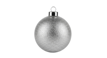 Single silver glitter oval Christmas ornament on a transparent background PNG image PNG file for holiday celebration