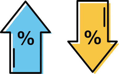 Percentage increase, percentage decrease, financial growth, economic decline, data analysis, business trend, statistics, infographic, arrow icon, comparison chart