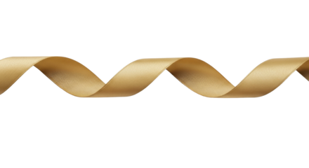 Golden festive ribbon spiral on a transparent background PNG image for holiday gifts and Christmas decoration PNG file