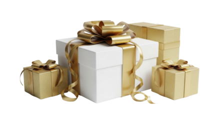Christmas gifts, gold ribbons, on a transparent background, PNG image, PNG file.