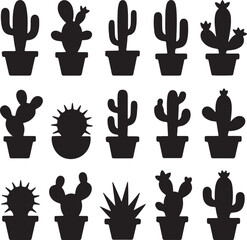 Cactus silhouette vector design with desert landscape elements