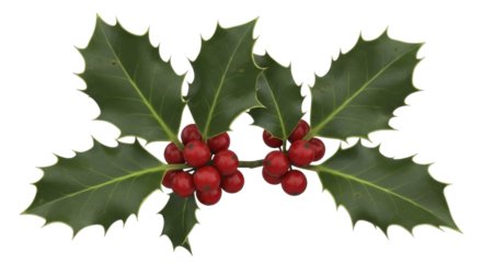 Realistic Christmas Holly with Red Berries on a Transparent Background PNG image