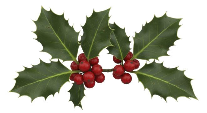 Realistic Christmas Holly with Red Berries on a Transparent Background PNG image
