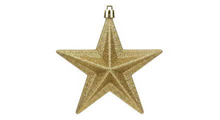 Golden glitter Christmas star ornament decoration on a transparent background PNG image PNG file for holiday celebration