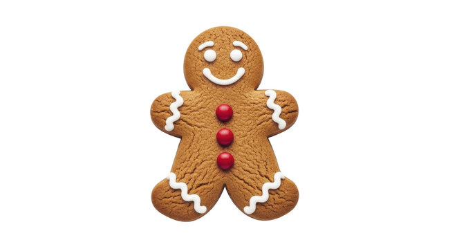 Smiling decorated gingerbread man cookie on a transparent background PNG image holiday sweet treat